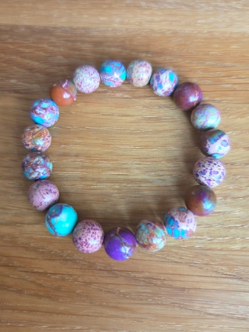 Blue & Brown Sea Sediment Jasper Beads Stretch Bracelet, Hand Crafted